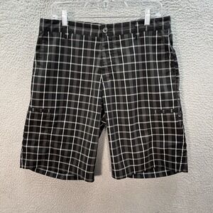 Adidas Golf Shorts Mens 32 Black Gray White Plaid Cargo Preppy Sports Casual